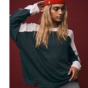 Free People All About It Long Sleeve Top in Grey / White